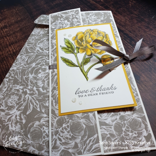 Stunning Peony Garden Tri fold Slim Line Cards with Prized Peony Bundle from Stampin Up